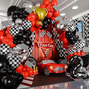 PLL Race Car Balloon Arch Kit with BONUS Trophy & Number 2 - Race Car Balloon Garland Kit for Lightning McQueen Cars 2 Birthday Party Supplies & Hot Wheels Balloon Race Cars Decorations Set
