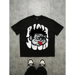 [100%25 Cotton] Summer Tee Tee Manfinity Zone917 Distressed Graphic Print Oversized Drop Shoulder Tee For Men In Black