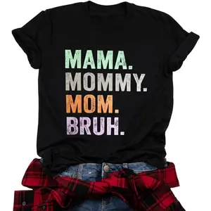 Womens Mothers Day Graphic Tee Mama Mommy Mom Bruh Funny Mom Shirt Casual Crewneck Short Sleeve Gift for Mom from Son or Daughter