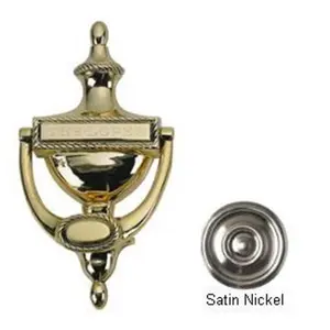 212 MAIN Satin Nickel Cast Metal Urn Shaped Door Knocker, 8 in., English Rope Trimmed, Georgian Style, Antique Finish, Model A06-0170-619