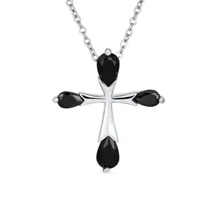 Bridal Religious CZ Teardrop Cross Necklace Pendant