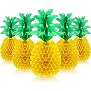 14 Inch Pineapple Honeycomb Centerpieces, Tropical Tissue Paper Table & Hanging Decor, Vibrant Hawaiian Luau Jungle Party Supplies, Stylish Summer Island Tabletop Ornaments for Tropical Theme Celebration