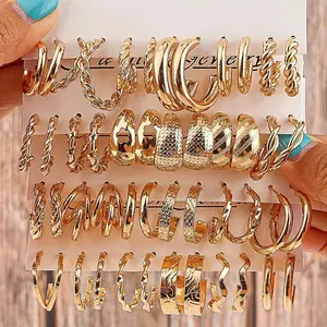 24-Pair Gold and Silver Earring Set, Women's Chunky Earrings Multi-Piece Set, Lightweight Twisted Pearl Earring Set, Suitable for Girls' Everyday Outings, Parties, and Holiday Gifts, Stylish Accessories bohemian jewelry