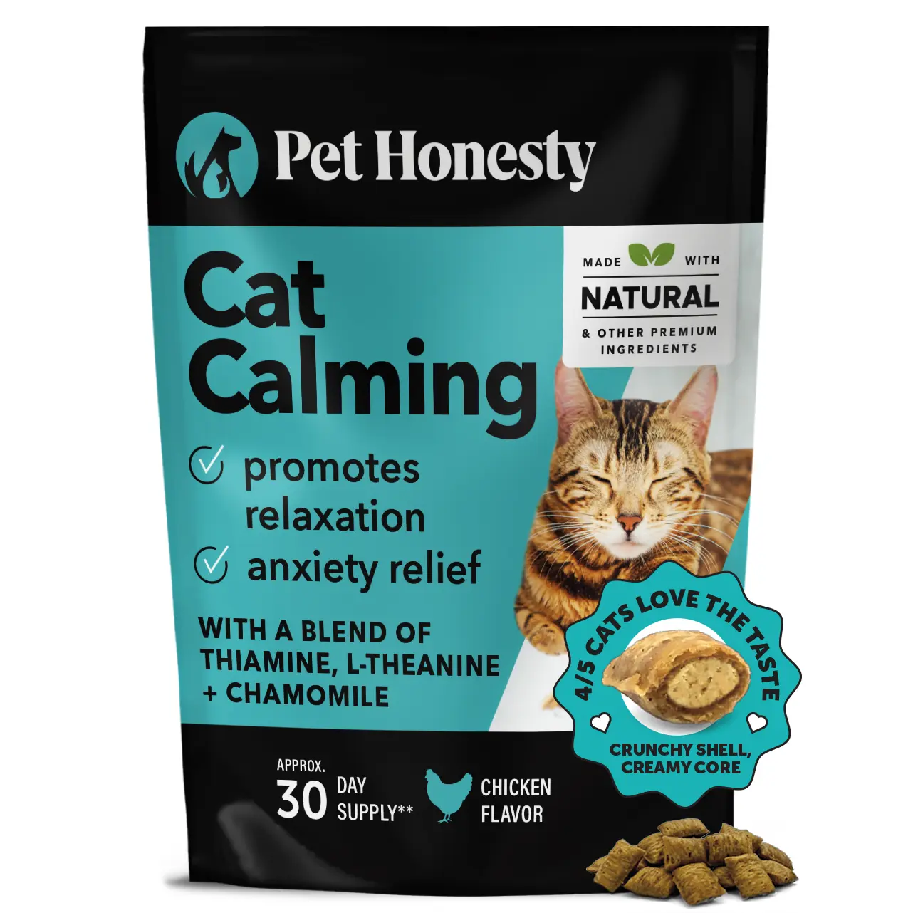 Pet Honesty Dual Texture Calming Treats Supplement for Cats, Anxiety Relief Calming Care with Chamomile, Thiamine & L-Theanine - Chicken