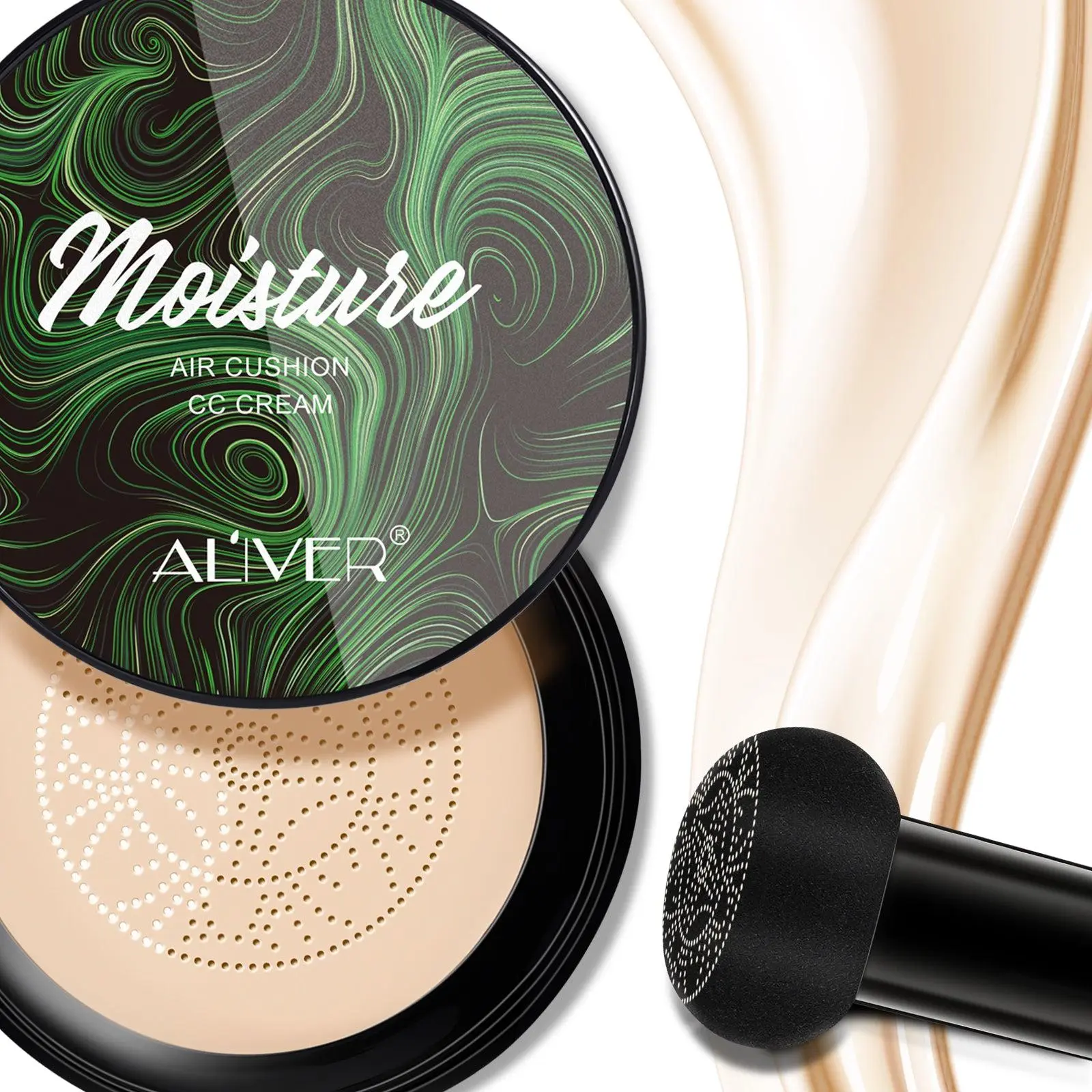 ALIVER Mushroom Head Stamp Cushion CC Cream - 15g, Long-Lasting Matte Foundation & Concealer, Oil-Control Formula with Coconut, Argan Oil, Antioxidant, Hydrating, Powder-Infused Beauty Product for Foundation Routine (Natural/Ivory White)