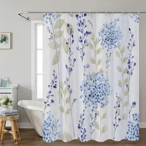 Elegant Floral Print Waffle Shower Curtain with 12 Hooks, Water Resistant and Light Blocking Bathroom Décor, Waterproof Shower Curtain, Stylish Design for Home Hotel Salon Dorm