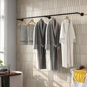 Industrial Pipe Laundry Rack - Wall-Mount Waterproof Metal Shelf, Hangable Adjustable Home Storage Solution, 10 - 15 Kg Load Capacity, Easy Installation for Laundry Room Clothes, Hats, Bags