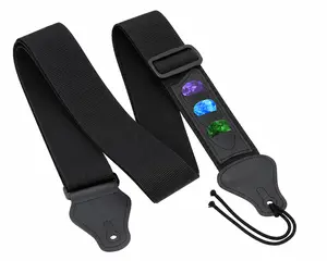 Adjustable Guitar Strap – Black, 3 Pick Holders, Comes with 6 Guitar Picks. Quick & Easy to Mount. Great for Stage or Home.