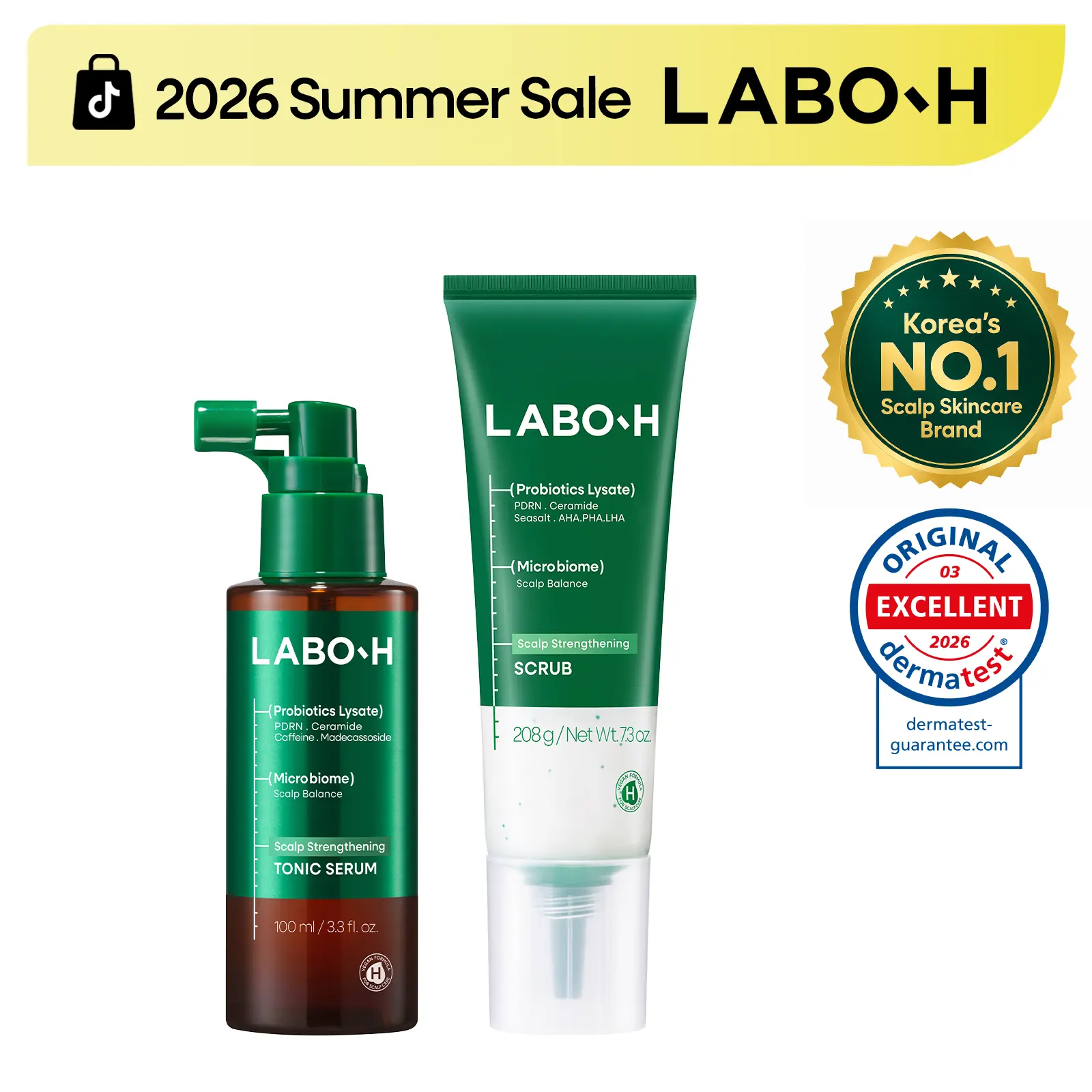 LABO-H Scalp Detox Duo | AHA BHA Scaler and Minus 5.5 Celsius Cooling Tonic | Pre and Post Scalp Refresh Set | Korean Haircare