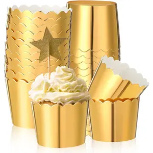 200 count Foil Cupcake Liners Sturdy Muffin Baking Cups Cupcake Wrappers for Christmas Wedding Birthday Party Decoration, 1.97 x 1.77 Inch ()
