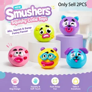 NEW Smushers Squishy Cutie Toy, Funny Face Curiosities Dog Face Swap Squishy, Soft Moldable Anxiety Stress Relief Toy, Portable Sensory Decompression Party Favors