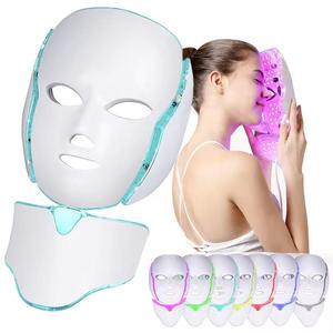 led light facial & neck beauty mask, 1 set 7 color light facial care tool, professional facial beauty instrument for home & salon use, white facial machine, face roller massager, glowing skin