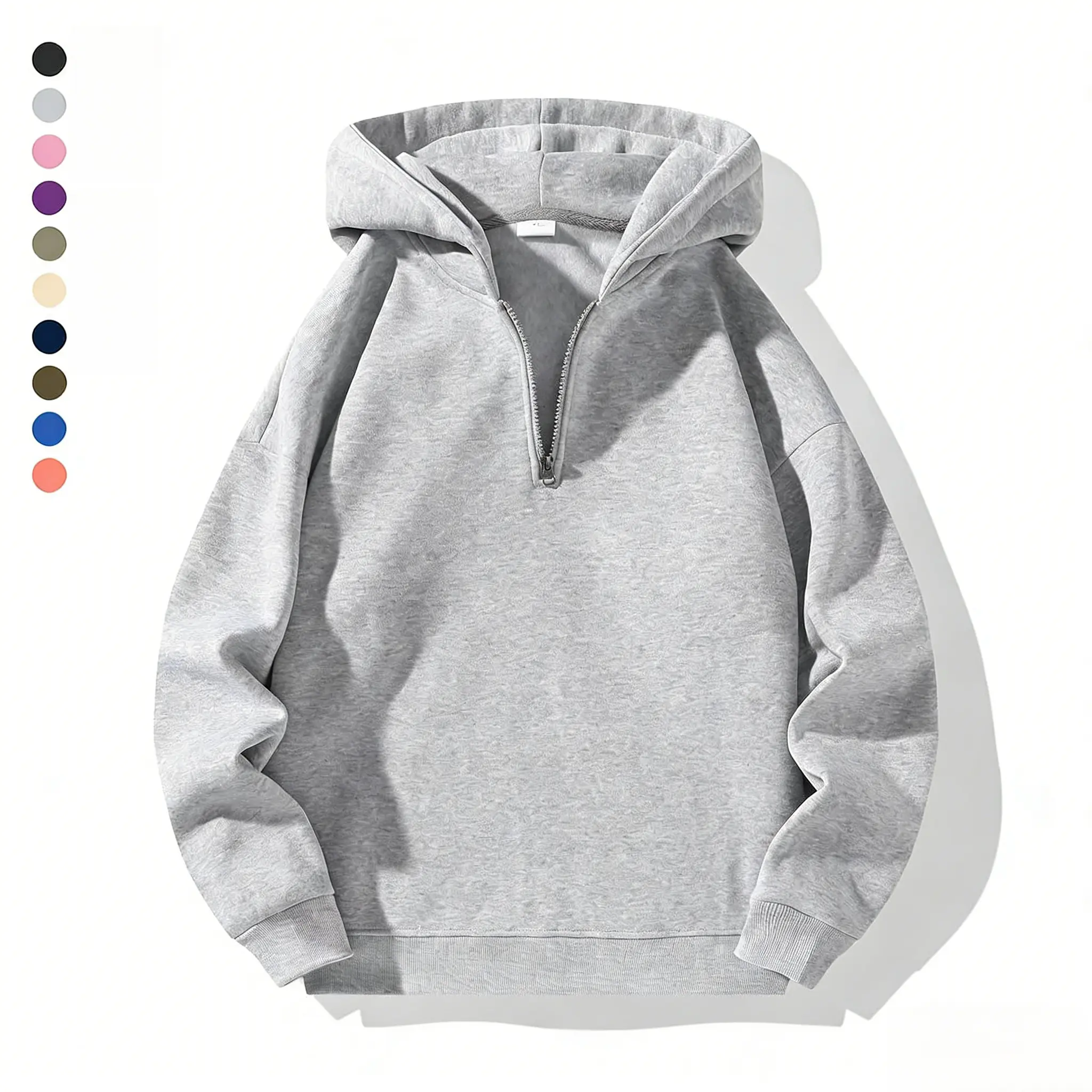 Men’s Long-Sleeve Quarter-Zip Loose-Fit Hoodie Sweatshirt - Rib Details, Seam Pocket, Casual Pullover, Comfortable Stylish Sportswear, Ideal for Fall & Spring Streetwear, Male Clothing, Sleeves Men's Hoodies, Menswear Fashion Gift