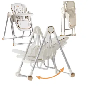 3-in-1 Baby High Chair for 6 Months & Up, Adjustable Tray, Lockable Wheels, PU Cushion – Perfect for Feeding, Play & Rest (6 Months - 3 Years)Pink Backrest Foldable High Chair Convertible & Swing 5-point harness newborn living room