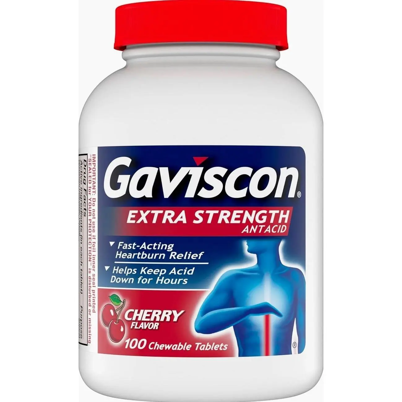 Gaviscon Extra Strength Cherry Chewable Tablet For Fast-Acting Heartburn Relief, 100 Count