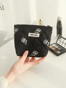 Floral & Letter Pattern Makeup Bag, Portable Cosmetic Storage Bag, Cosmetic Beauty Organisers, Makeup Accessories Organizer, Zipper Makeup Organizer Pouch, Versatile Storage Bag for Travel & Daily Used, Beauty Cosmetics Organizer