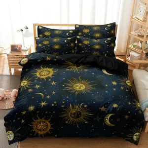 Sun & Moon  Pattern Decorative Duvet Cover Set, 3 Counts/set Including 1 Duvet Cover & 2 Pillowcases without Filler, Soft Comfortable Bedding Set for Home Bedroom