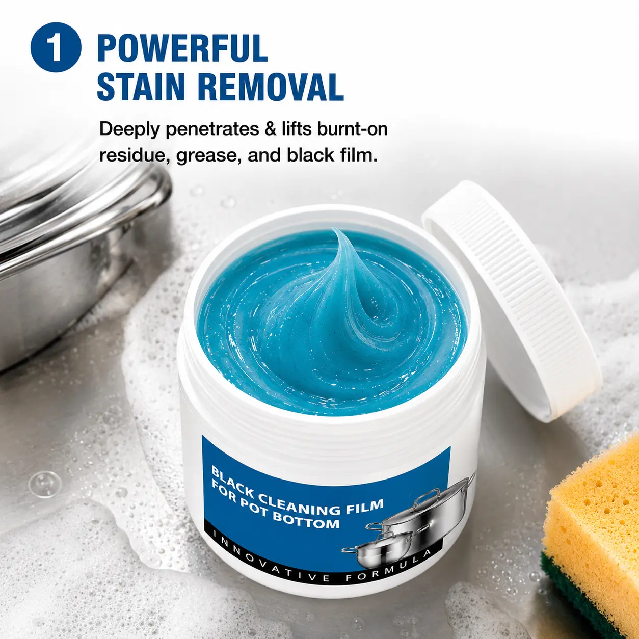 1pcs Pot Bottom Thick Gel X Home Cleaner - Kitchen Cleaners for Burnt Stains, Grease, Scratch-Free for Stainless Steel, Cast Iron, Ceramic Pans, Deep Cleaning Burnt Marks