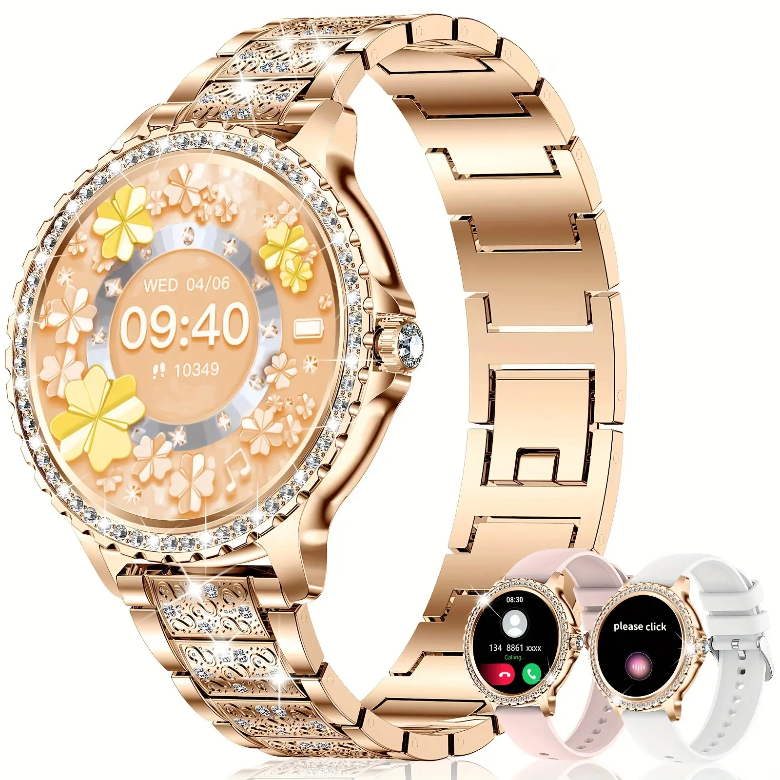 Smart Watch for Women with Diamonds (Answer/Make Call), 1.32''Full Screen Smart Watch for Android /iOS, Fitness Tracker with Heart Rate/Blood Oxygen/Sleep Monitor/AI Voice Watches for Women, 3 Straps