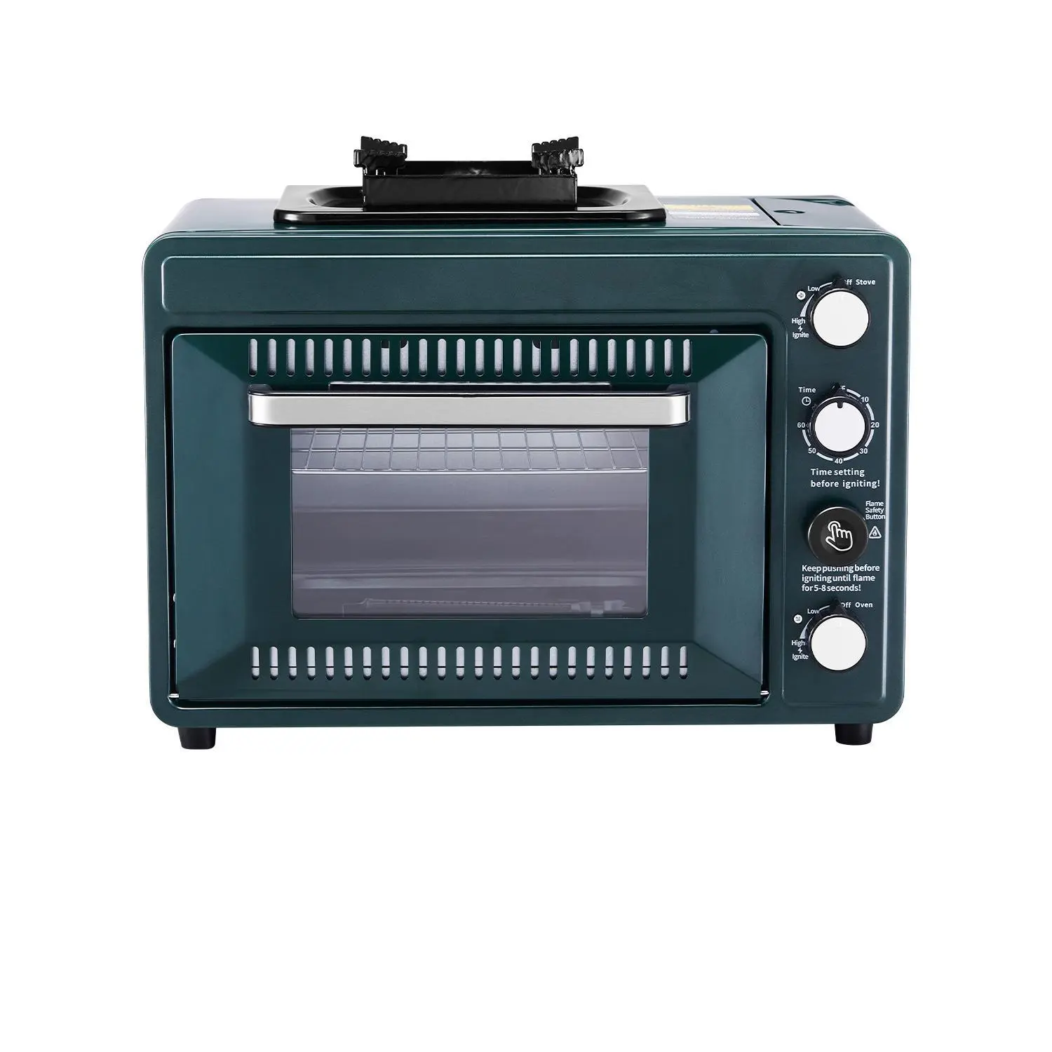 【SummerFinds】2-in-1 Portable Gas Camping Stove & Oven Combo, Adjustable Fire, 60-Minute Timer, Windproof Design, Includes Grill Shelf & Roasting Tray, for Camping, Backyard Picnic Outdoor Cooking Gear