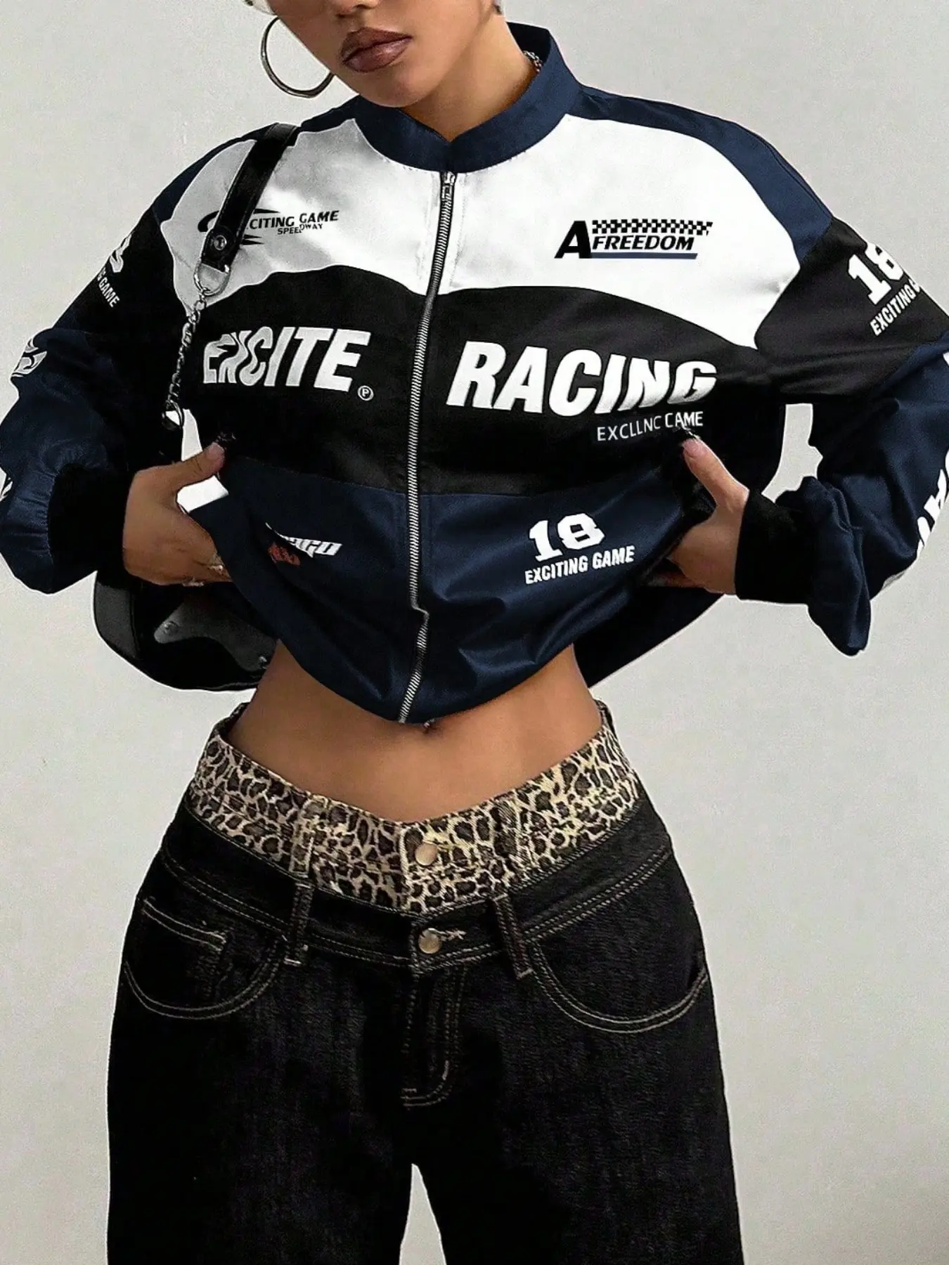 Women's Racing Print Zip Front Jacket Coats, Dynamic Zippy Jacket, Sport Coats, Tops, Casual Fitted Long Sleeve Outerwear, European Style Letter Pattern, All Seasons Fashion, Womenswear, Casual Fashion Zipper