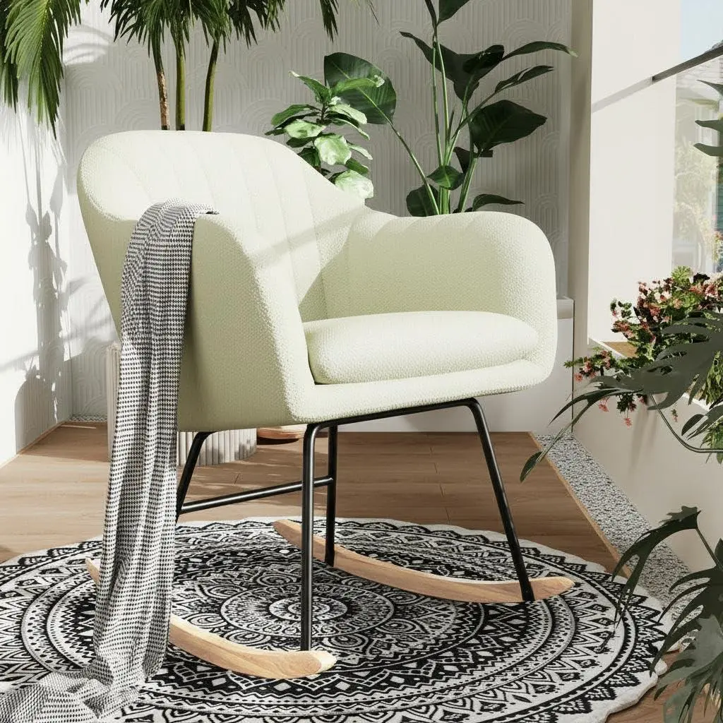 GARVEE White Oversized Nursery Rocking Chair with Chenille Upholstery, Glider Rocker Armchair with Wood Legs and High Back, 350 Lbs Capacity, Modern Nursing Chair for Living Room Bedroom