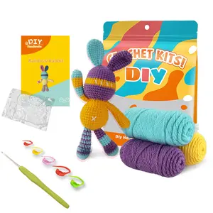 Beginner-Friendly DIY Crochet Kit with Cute Rainbow Bunny, Easy Stitching, Perfect for Beginners, Includes Video Tutorial & Tools