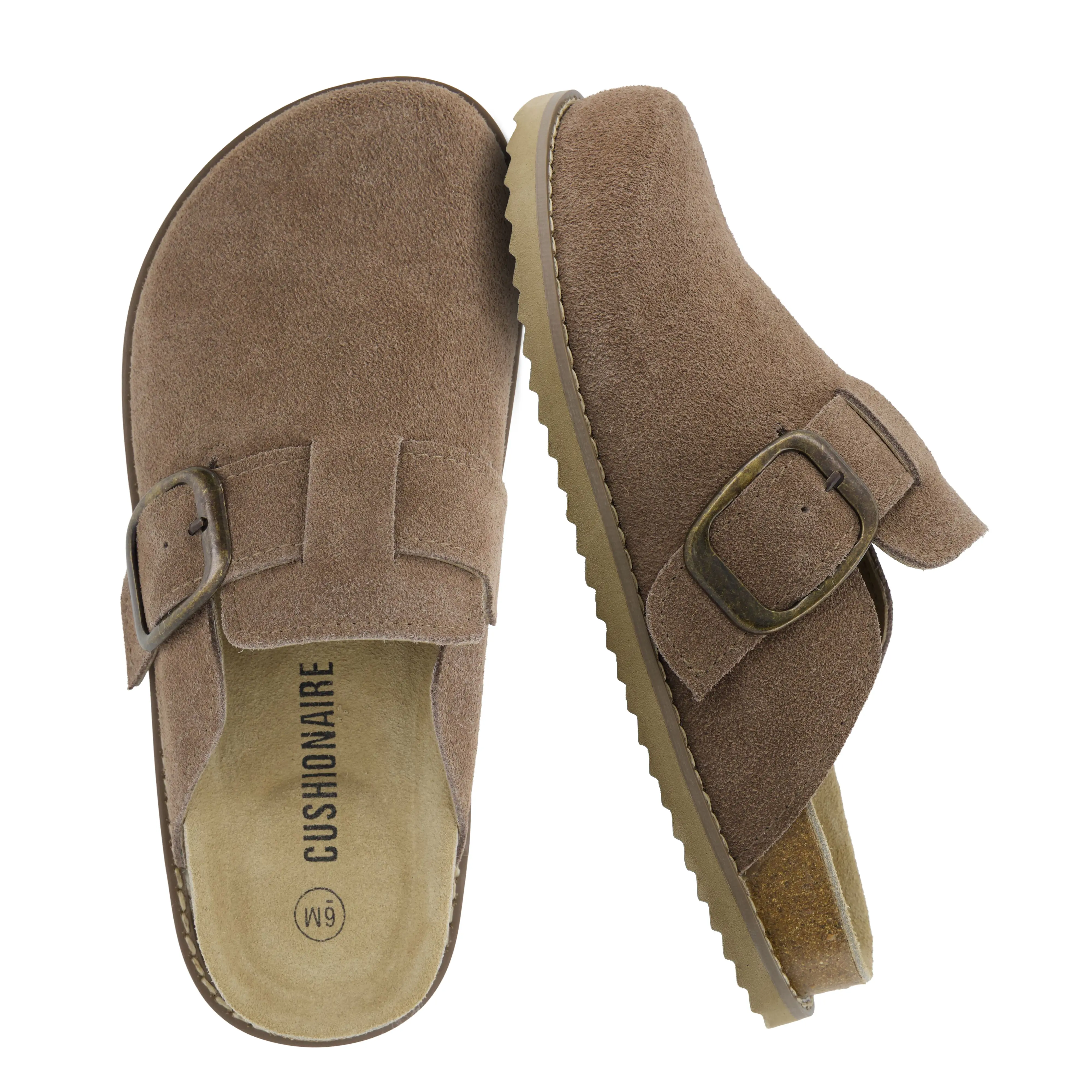Cushionaire Blain Suede Clogs For Women | Genuine Leather Slip On Clogs With Oversized Buckle | Classic Closed Toe Mule Design For Everyday Casual Wear