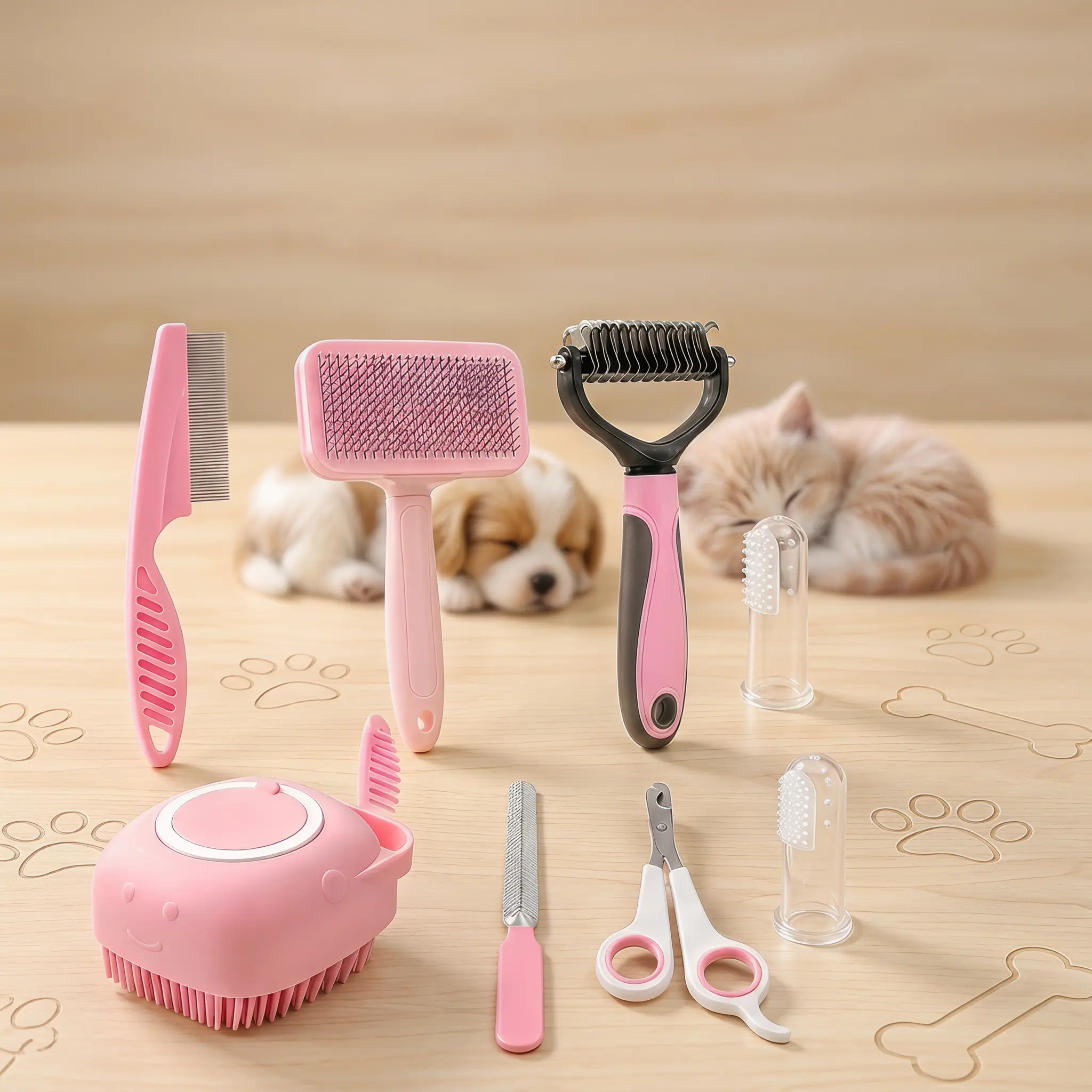 All-In-One Pet Grooming Tool Set (8 Counts), Shedding & Dematting Grooming Kit, Hair Care and Dental Hyg-MM3iene Tools, Dog & Cat Grooming Supplies for Indoor & Outdoor Use, Pet Care Products, Cat Stuff, Dog Stuff, Ideal Gift for Pet Lovers-MM