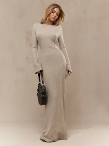 MISSGUIDED Ribbed Knit Maxi Dress With Bell Sleeves And Open Back