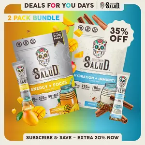 Salud 2-in-1 [Starter – Bestseller Duo] Agua Fresca Drink Mix, Energy + Focus & Hydration + Immunity, Organic Caffeine, B6 & B12, Electrolytes, Elderberry, Non-GMO, Vegan, 1g Sugar (2-Pack, 30 Servings), Deals For You Days