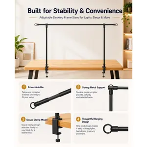 Multifunctional Desktop Background Bracket, Adjustable Width Clamp-on Desk Stand, Live Streaming Shooting Decoration Storage Display Rack (DM360)