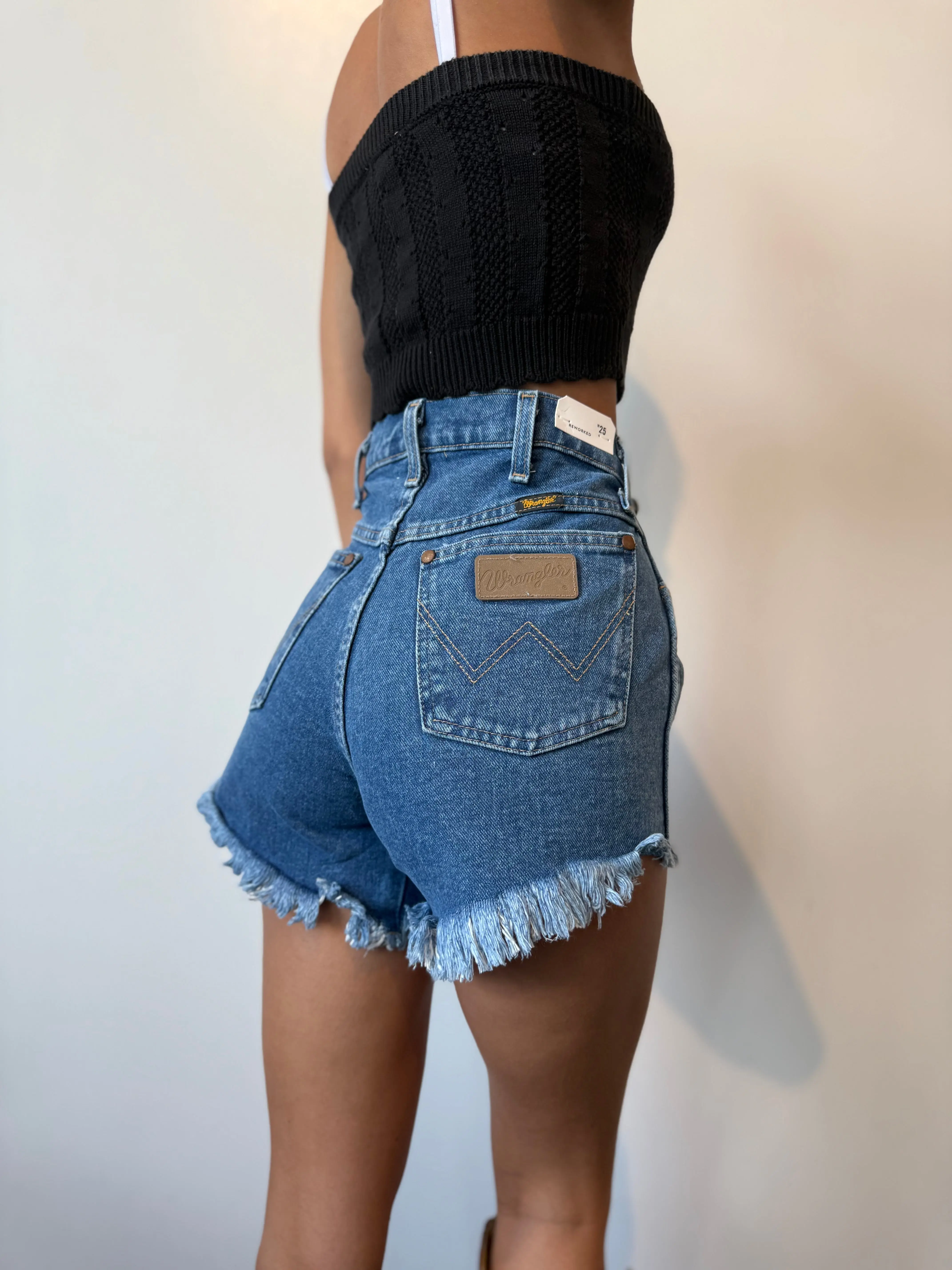 Wrangler Women's Reworked Vintage Jean Shorts | Super High Rise 100% Cotton Mid Wash Cut-Offs with a Frayed Hem, Fit, Denim Shorts For Women, High Waist, Washed, Reworked Short