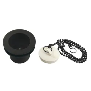 Kingston Brass DSP15MB Metal 1.5 in. Chain & Stopper Tub Drain, 1.5 in. Body Thread, Matte Black