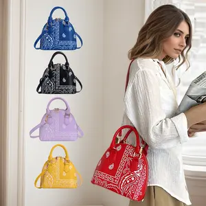 Women's Cashew Flower Shell Shoulder Bag, Double Handle Crossbody Bag PU Leather Handbags with Zipper Closure for Beach Shopping and Travel