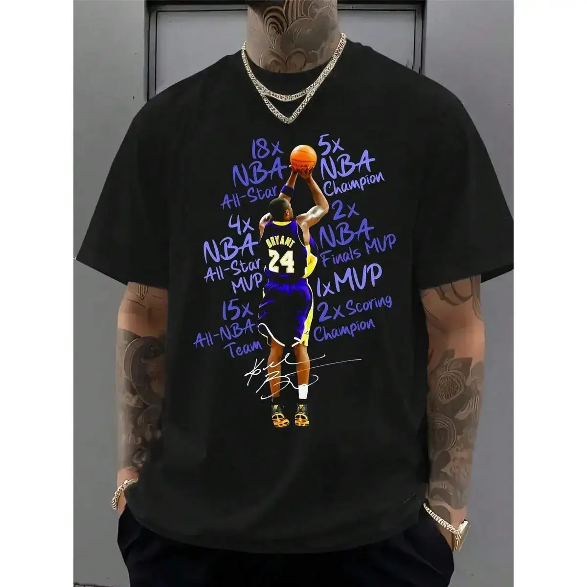 Kob.E Bryant |     Artistic Lakers Basketball Print Classic T-Shirt |     Popular Classic Apparel For Kobe Fans |     100% Cotton Printed Crew Neck Unisex Short-Sleeve T-Shirt |     European And American Fashion Brand Printed Base Layer Shirt1