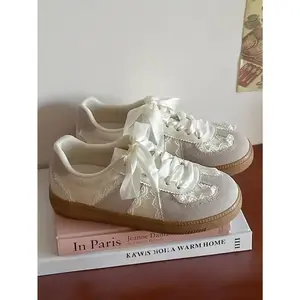 Women's New Mesh Breathable Casual Sneakers, Versatile Lace-Up Ballet Flats Athletic Shoes Training Footwear