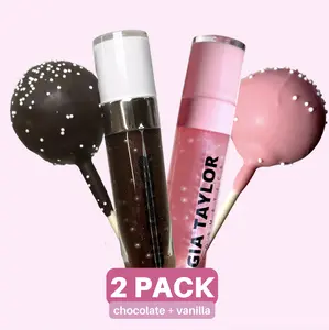 2PC Cakepop Lipgloss duo // Chocolate and vanilla cake lipgloss // brown shimmer pink shimmer non sticky moisturizing cruelty free vegan smooth lipgloss