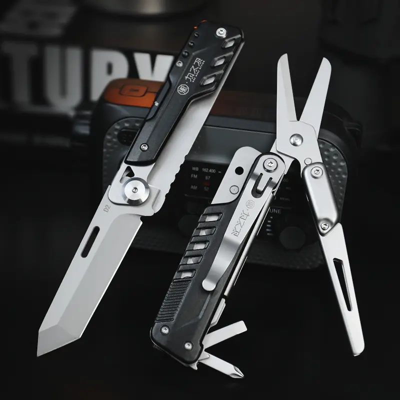 WESVE 6-in-1 D2 Steel Edge Portable Repair Tool - EDC Gear Folding Tool with Scissors+Knife, Tungsten Glass Breaker, Screwdriver for Camping, Automotive Emergencies, Durable Sharp Multitool