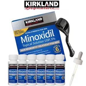 KIRKLAND 5% Minoxidil Hair Growth Solution (Unisex), includes a free microneedle roller, 3-month supply | Improves thinning hair from the roots, increases hair density, and promotes healthy growth. Dermatologist tested.
