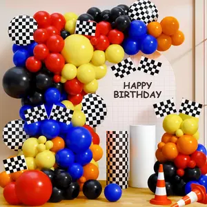 146Pcs Race Party Balloon Kit Red, Blue, Black Checkered Garland for Car & Sports Birthday Decor