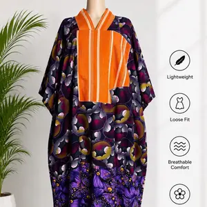 Ankara Bubu - Vibrant Purple and Orange Patterned Traditional African Dress for Women