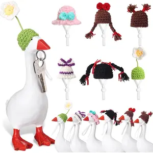 6 Pcs Mini Knitted Hats 7 Inch Goose Outfits Hat with Adjustable Strap Mini Porch Goose Headwear for Statue Key Holder