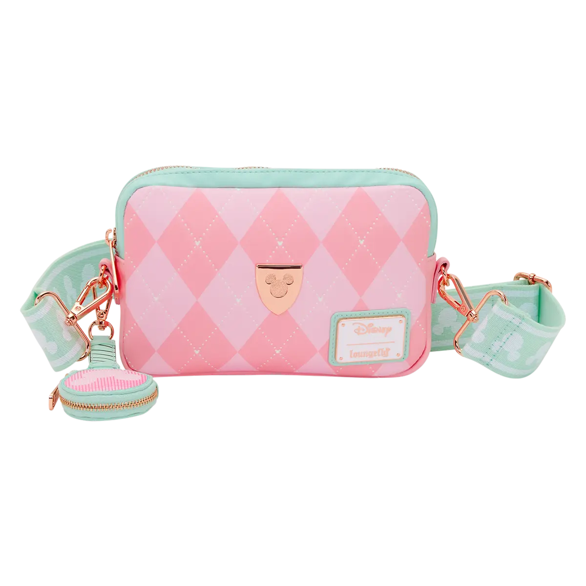 Loungefly Disney Mickey Mouse Tennis Argyle Sling Crossbody Bag, Polyurethane with Detachable Racket Coin Pouch