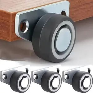 4pcs Silent Directional Heavy Duty Casters, 1.25 Inch Rubber Drawer Wheels, Linear Side Mount Rollers, Household Furniture Hardware
