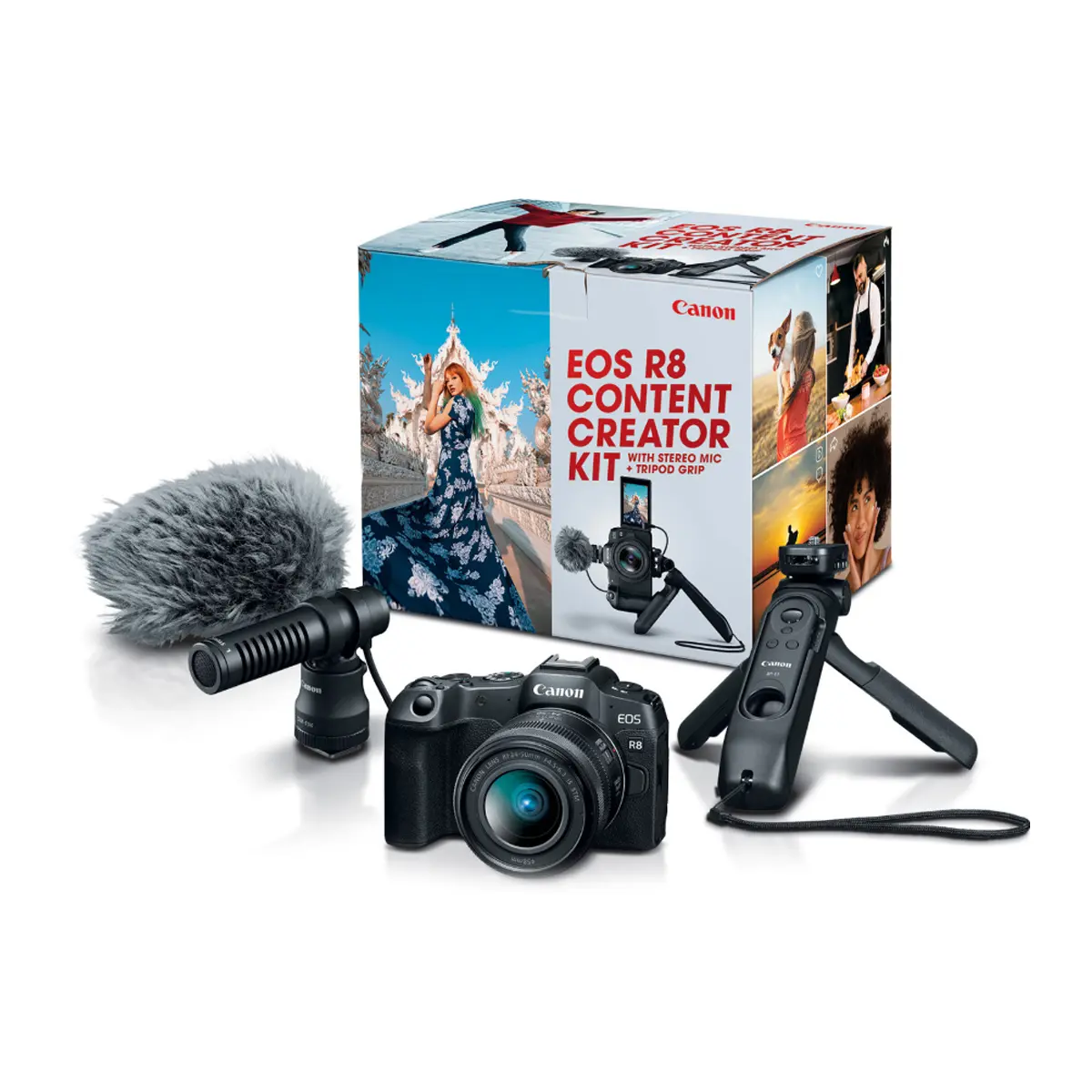 Canon EOS R8 Content Creator Kit - Portable Mirrorless Camera with 50mm Lens, Wireless Capabilities, CMOS Sensor, Tripod, Grip, Stereo Mic, and Essential Accessories