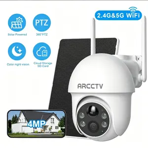 ARCCTV 4MP Security Camera Wireless Outdoor,2.4G&5G WiFi,Solar CCTV Camera,360° View,Smart Siren,Color Night Vision,Human Detection,2-Way Talk,APP Remote, Rechargeable Card Adjustable