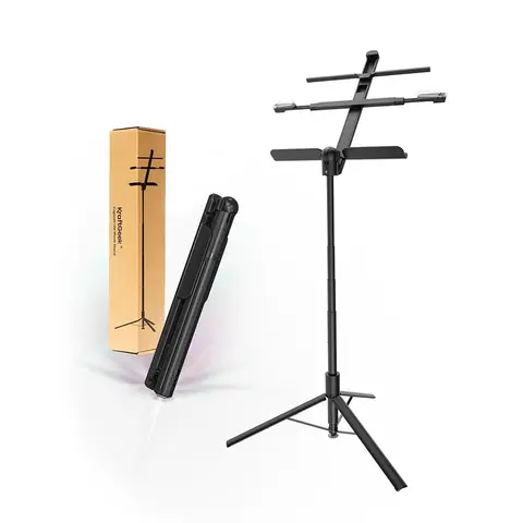 KraftGeek Capsule Lite Tap-Open Music Stand - 2.2 lbs Lightweight, Compact, Portable, Folding, Adjustable Telescopic Shaft (29-66 in), 17.24*2*3 in Folded, 40° Tilt Angle, 11.8in Base Stays Steady, 4.4 lbs Load Capacity, Desk & Gig-Ready Musical Accessory