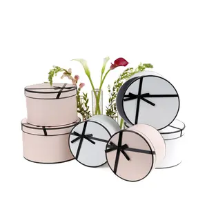 Set of 3 Round Flower/Gift Boxes with Bow Detail, Premium Quality, For Luxury Arrangements, Various Colors