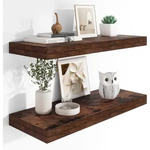 12" Deep Floating Shelves, 36 x 12 Inch Mounted Long Floating Shelf with Invisible Brackets,  Decor, Bedroom,, Living Room, Bathroom - 2 Pack, Rustic Brown